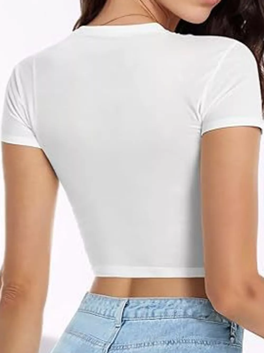 Slim Fit Basic Crew Neck Short Sleeve Crop T-Shirt, image 3
