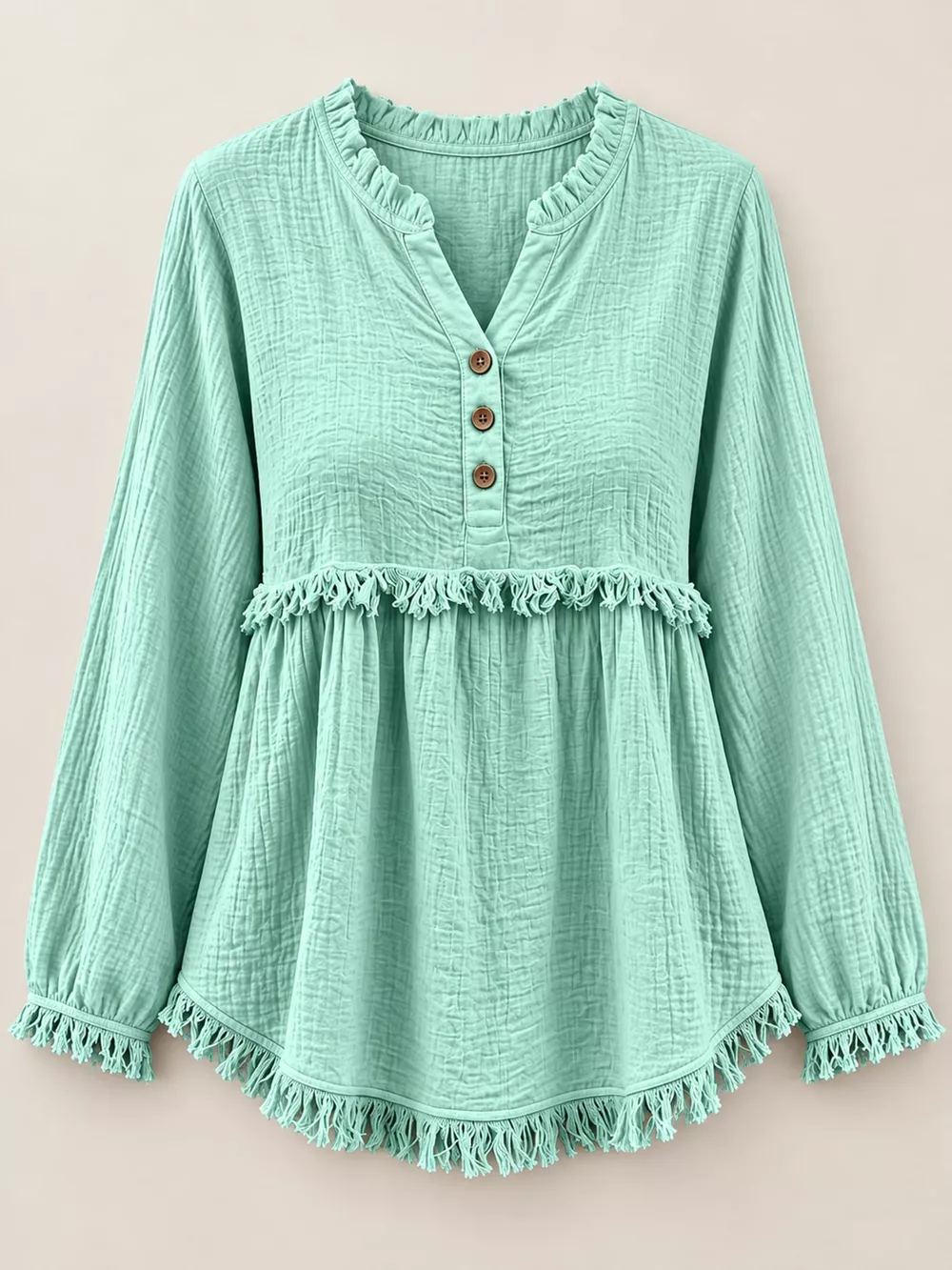 Full Size Frayed Hem Button Detail Blouse Plus Size, image 39