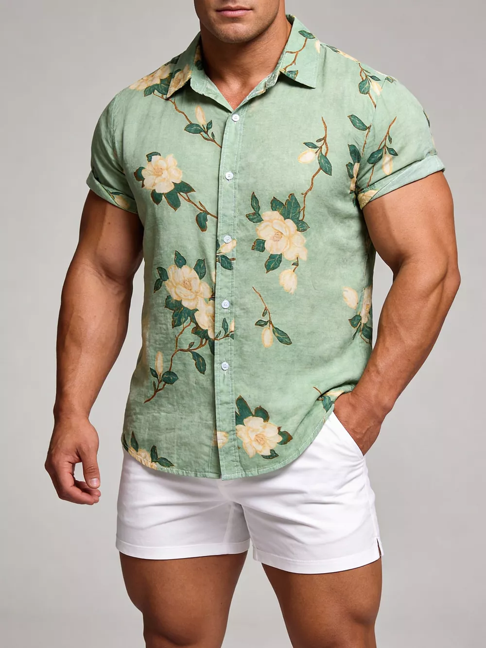 Men's Plus Size Floral Print Short Sleeve Shirt, image 11