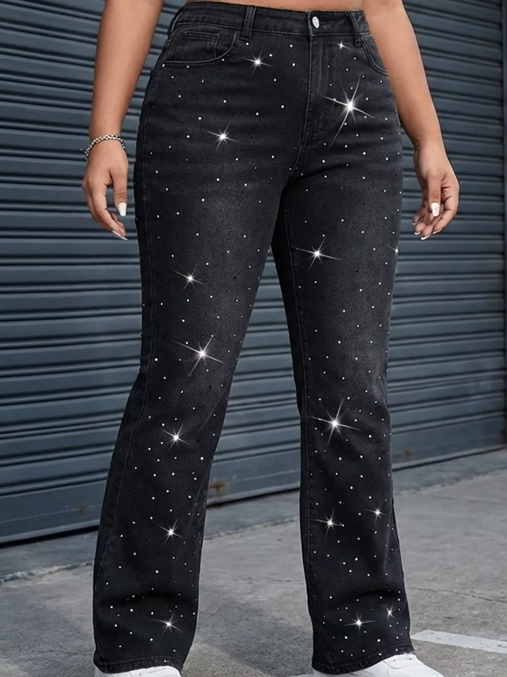 Plus Size Rhinestone Embellished Flare Jeans