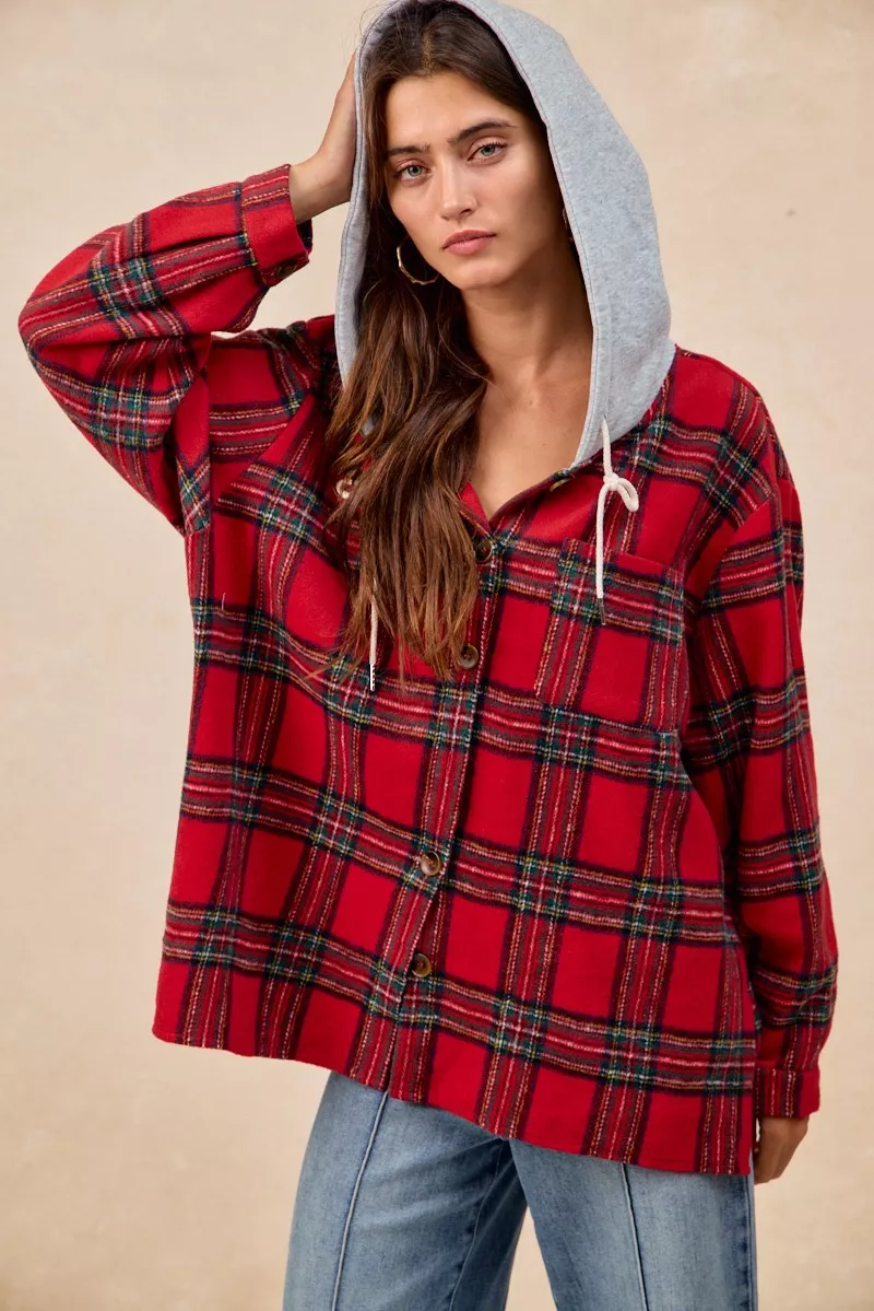 Brushed Plaid Hooded Jacket, image 11