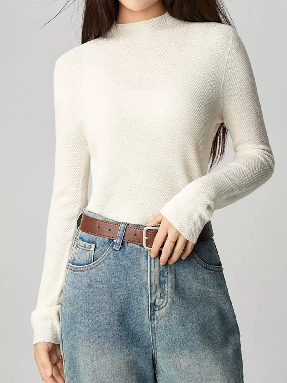 Textured Mock Neck Sweater