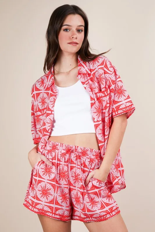 Full Size Tropical Printed Shirt Top and Shorts Set Plus Size, image 3