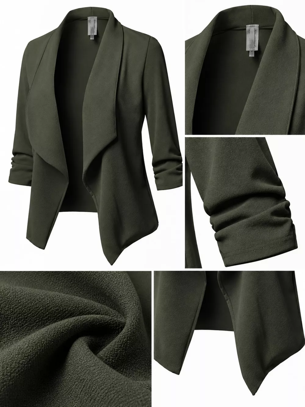 Full Size Open Front Drape Blazer with 3/4 Ruched Sleeves Plus Size, image 17