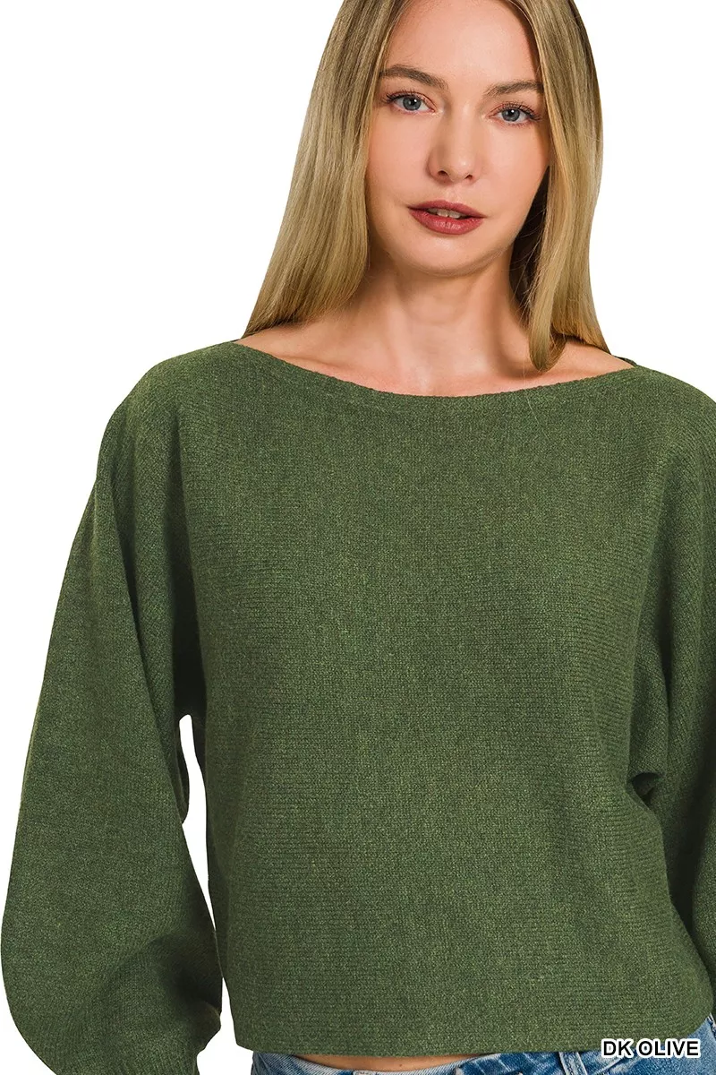 Zenana Boat Neck Balloon Sleeve Sweater, image 3
