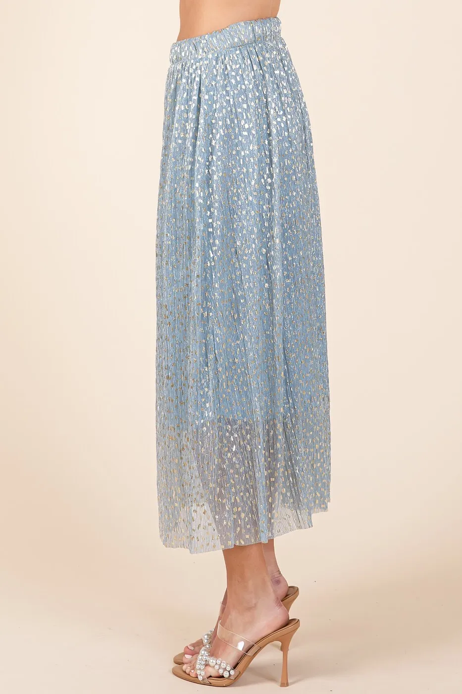 Metallic Glitter Speckle Print Elastic Midi Skirt, image 3