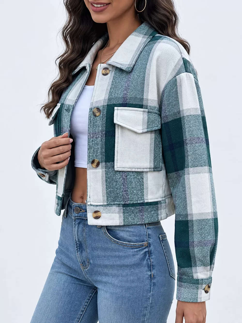 Plaid Button-Front Cropped Jacket, image 22