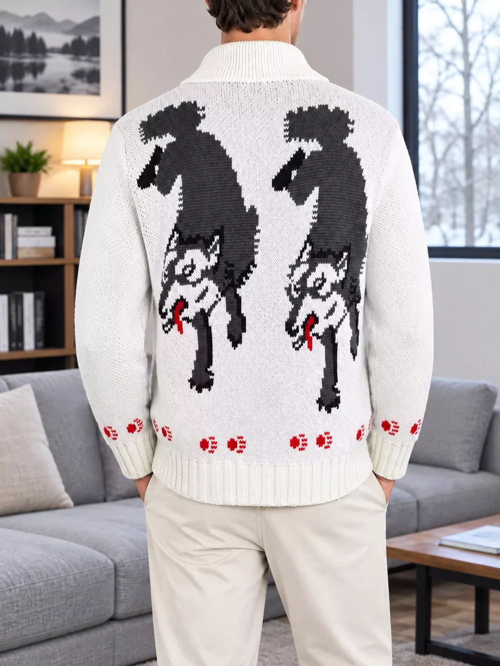 Men's Full Size Animal Chunky Knit Zip-Up Cardigan Plus Size, image 41
