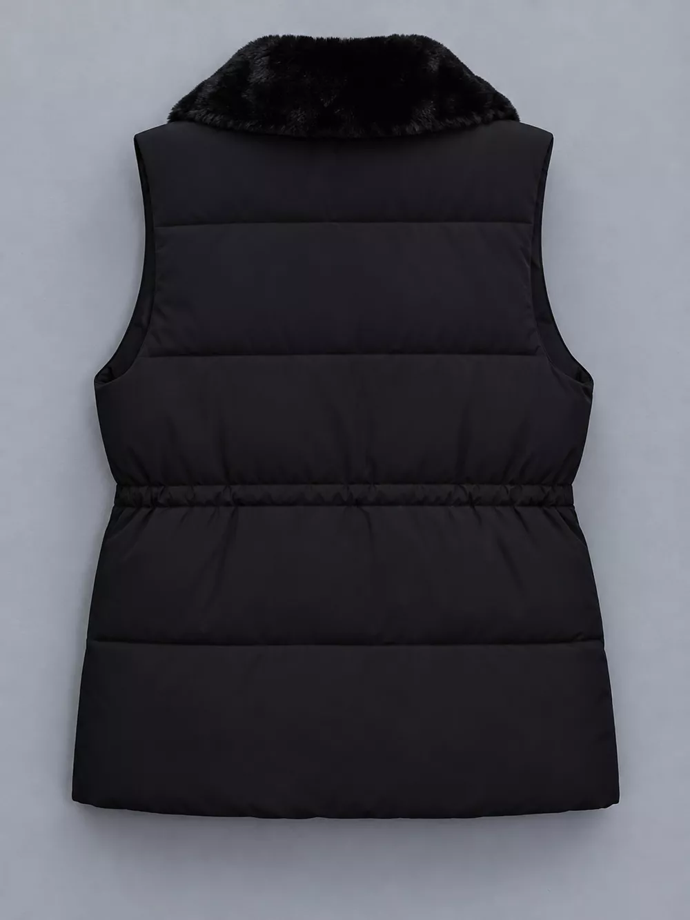 Faux Fur Trimmed Vest Coat with Drawstring Waist, image 6