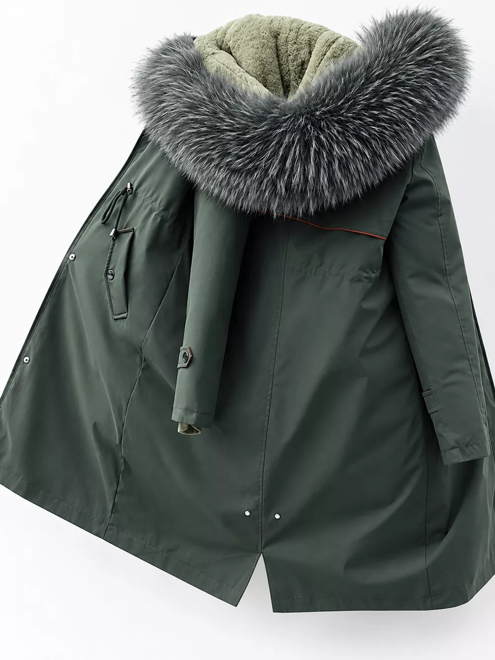 Plus Size Detachable Longline Hooded Parka with Faux Fur Trim and Drawstring Waist, image 19