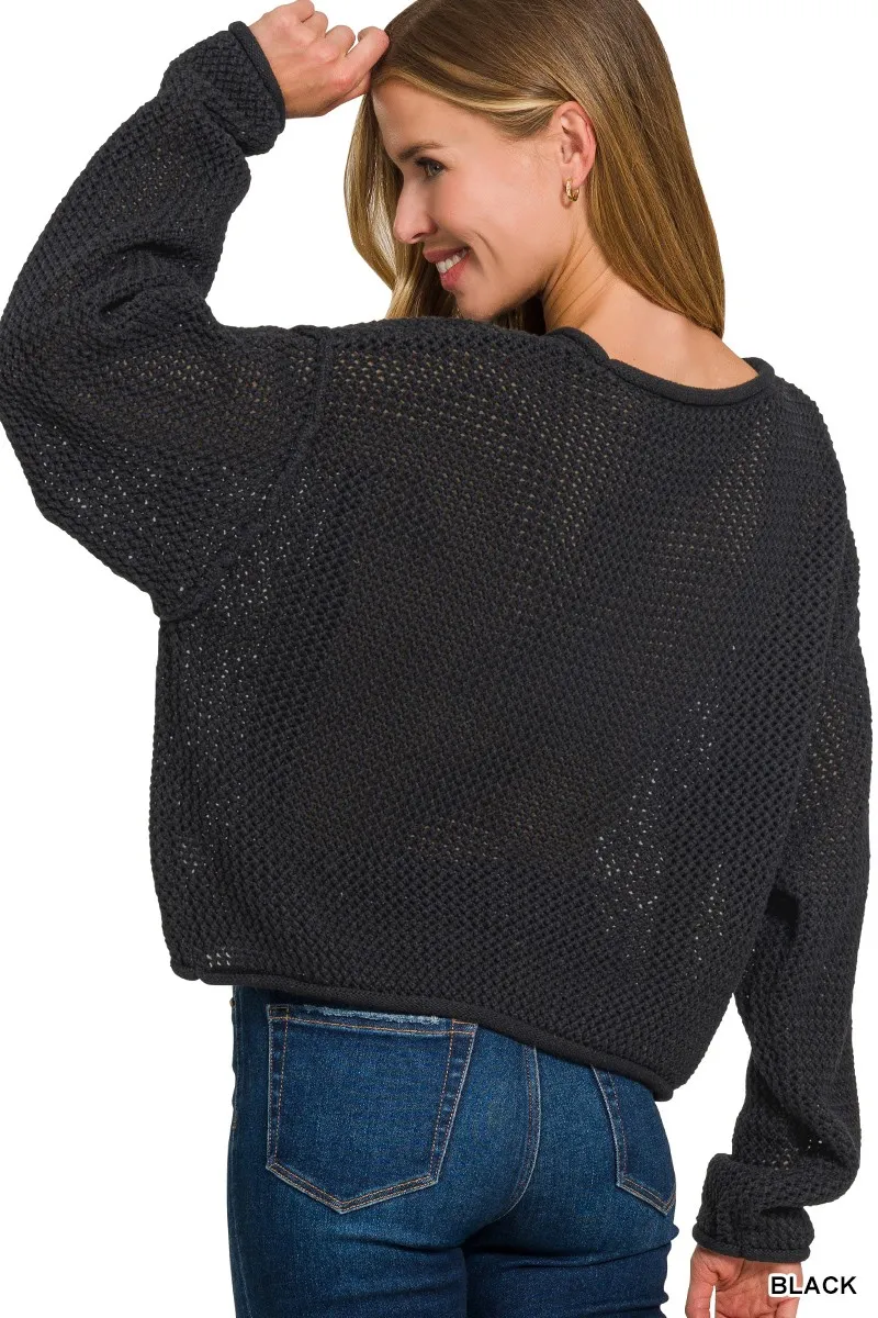 Textured Drop Shoulder Knit Top, image 2