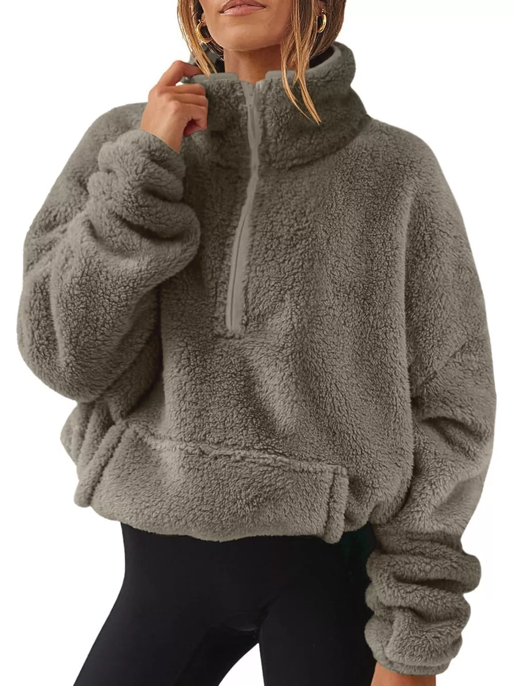 Full Size Sherpa Quarter-Zip Turtleneck Sweatshirt Plus Size, image 11