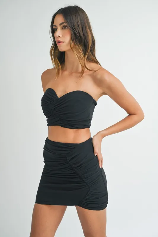 Ruched Tube Crop Top and Skirt Set, image 2