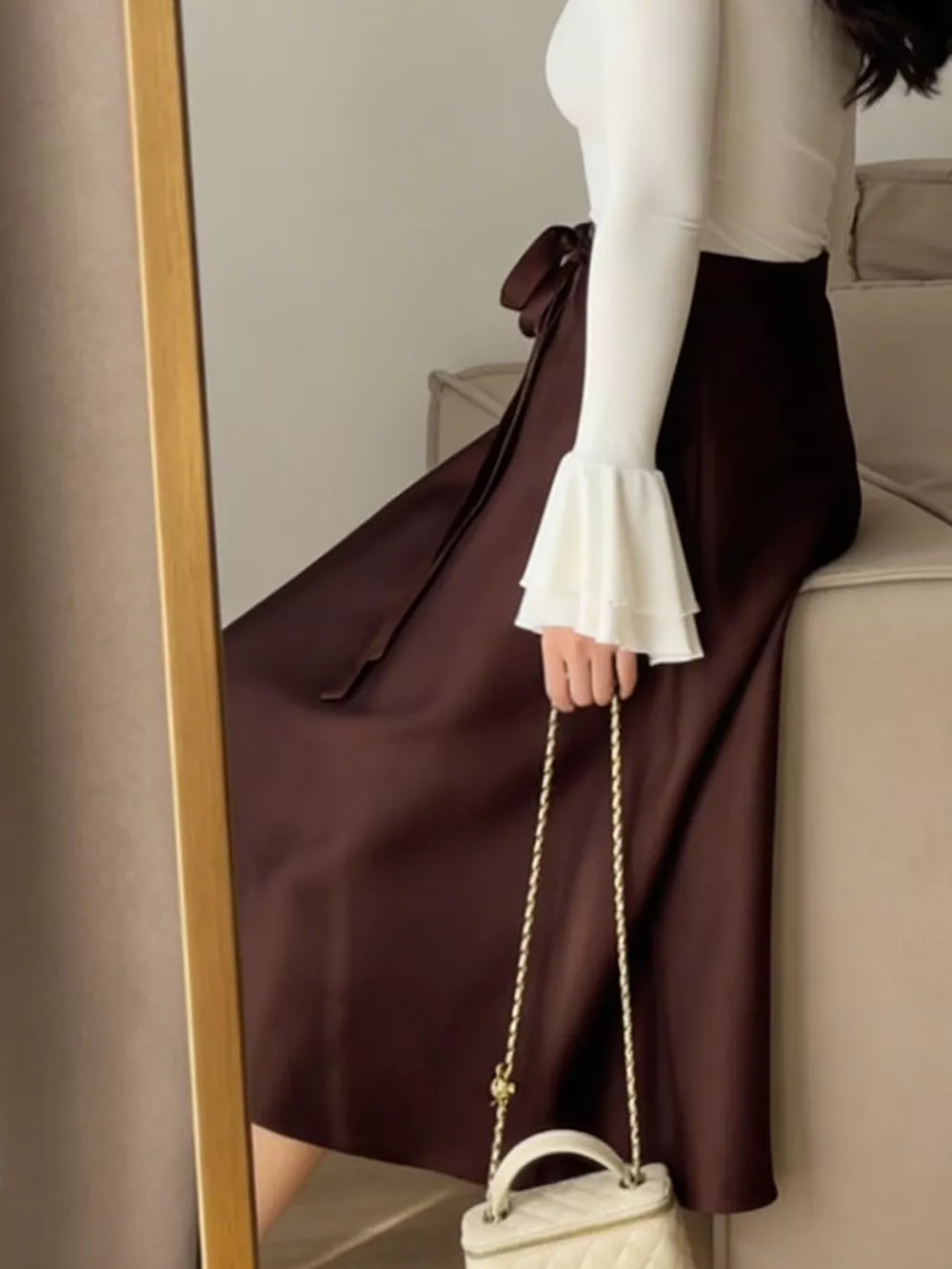 Satin A-Line Midi Skirt, image 4