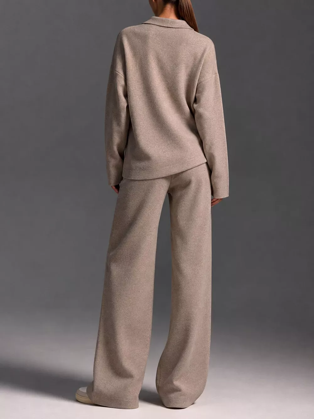 Polo Collar Top and Wide-Leg Pants Set, image 13