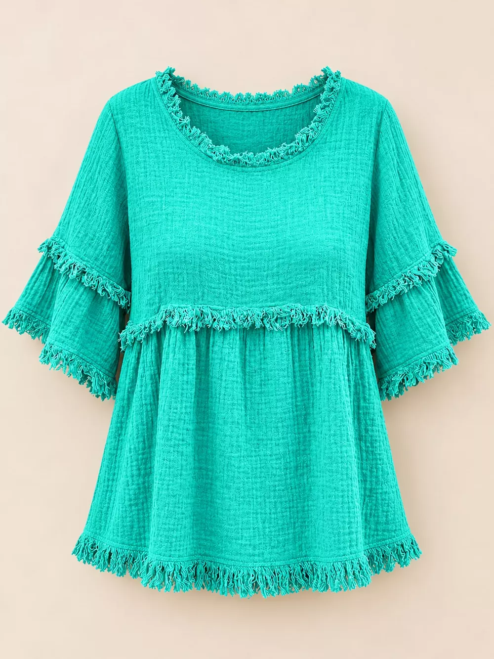Full Size Frayed Edge Textured Blouse Plus Size, image 20