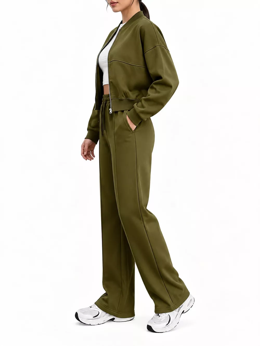 Casual Zip-Up Jacket and Wide-Leg Sweatpants Set, image 71