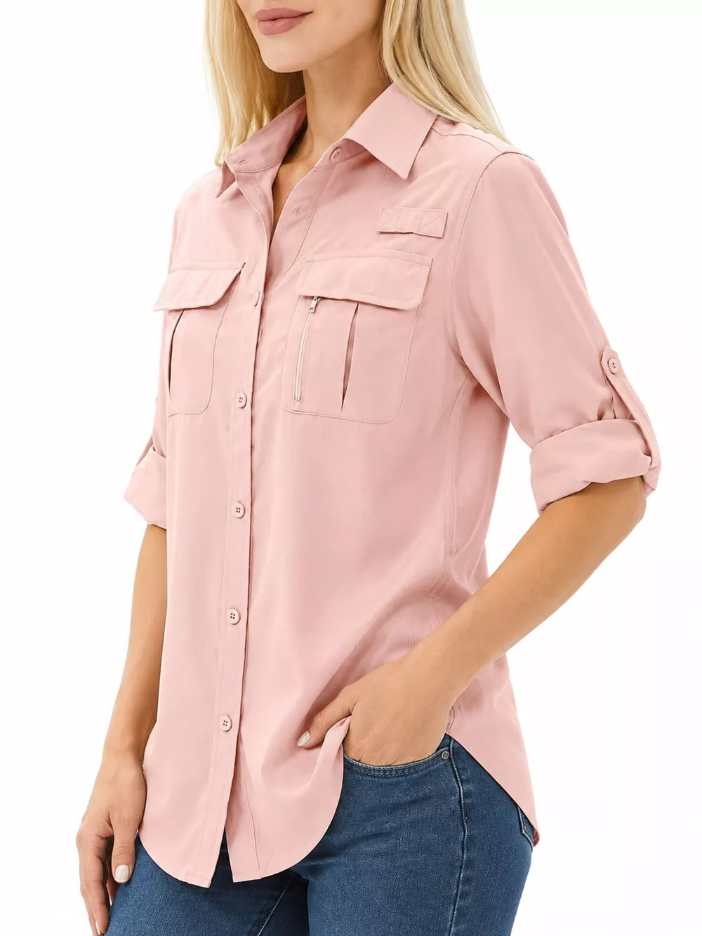 Full Size Button-Down Roll-Up Sleeve Shirt Plus Size, image 2