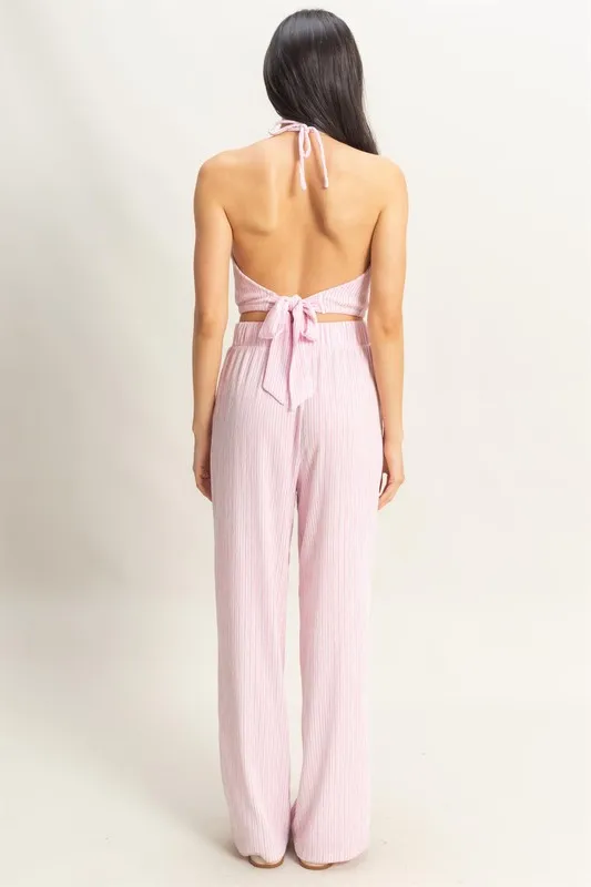 Striped Halter Neck Top and Pants Set, image 4