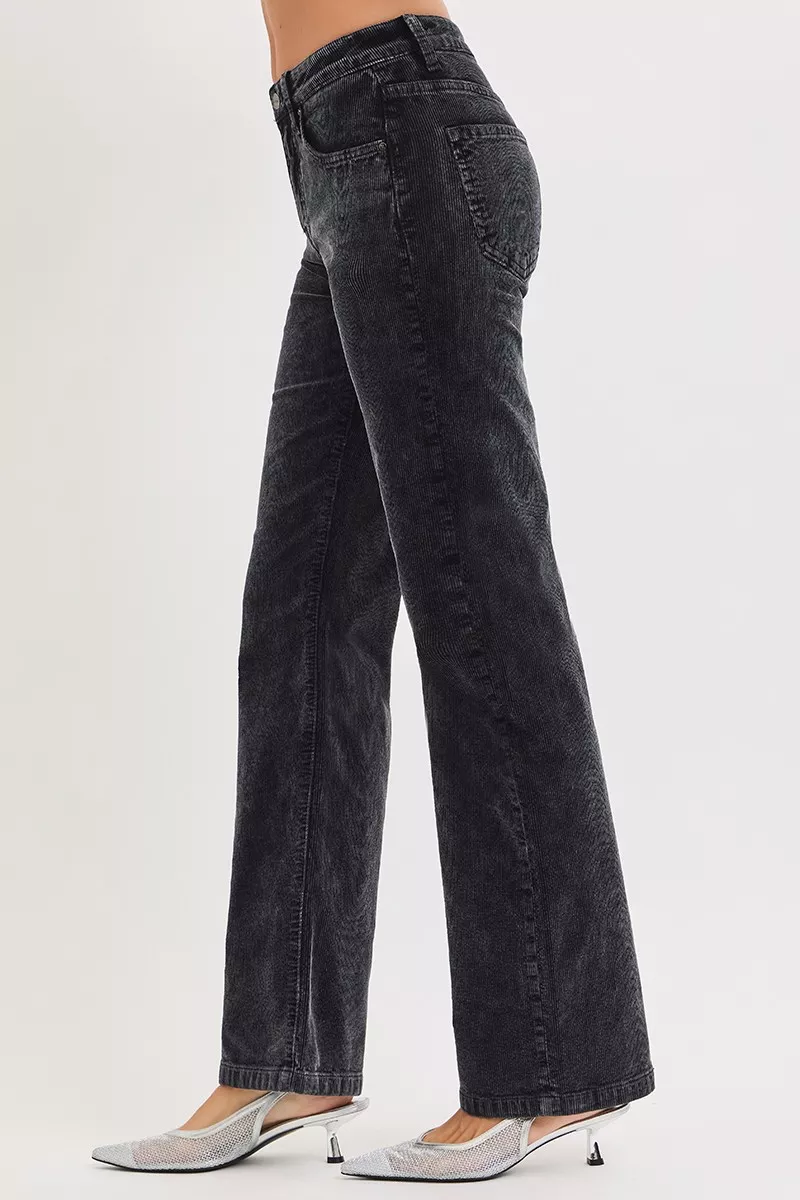 Tummy Control Mid Rise Straight Leg Corduroy Pants, image 4