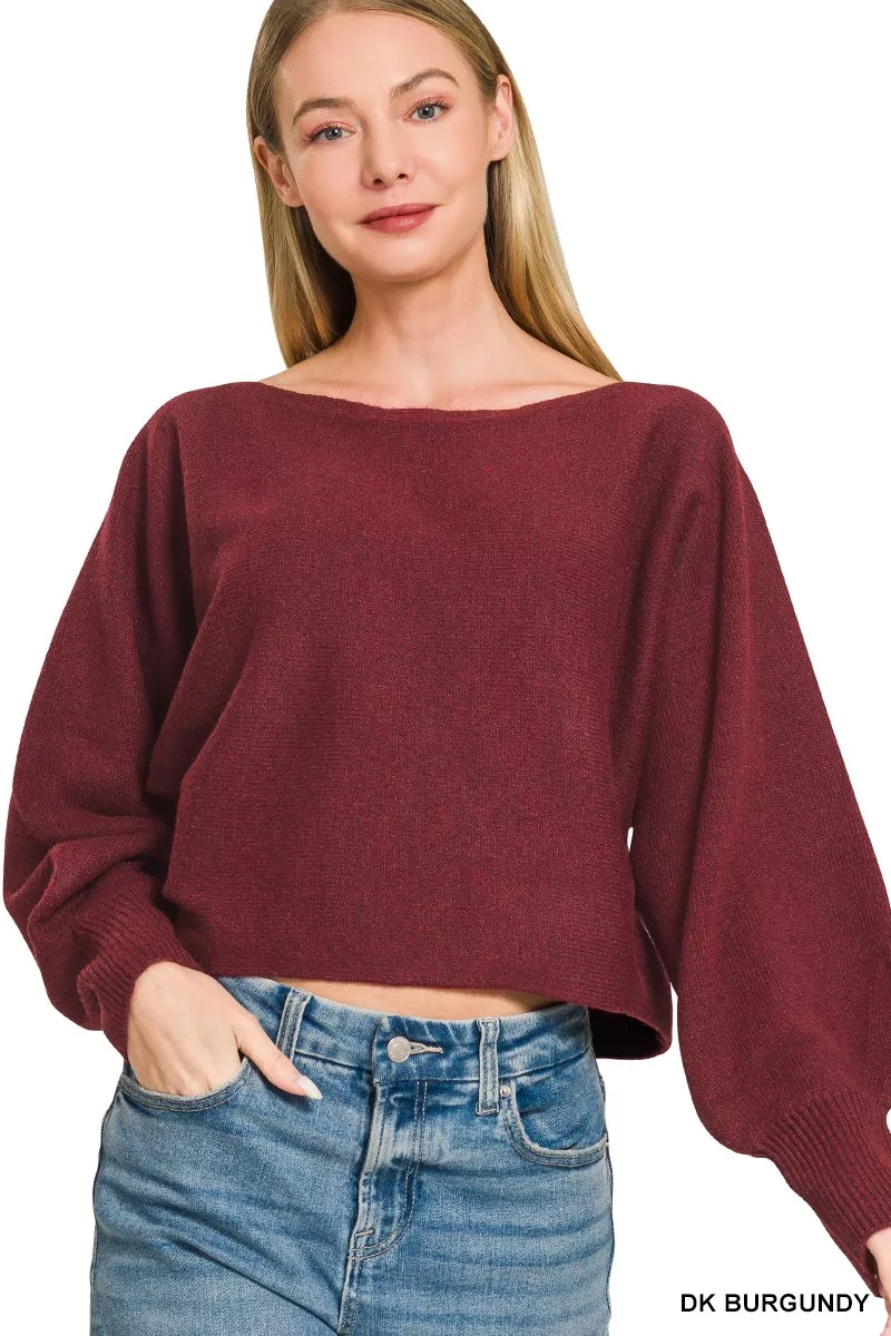 Zenana Boat Neck Balloon Sleeve Sweater, image 5