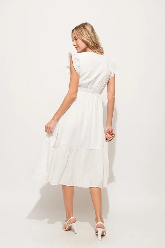 Ruffle Sleeve Front Smocked Tiered Midi Dress, image 6