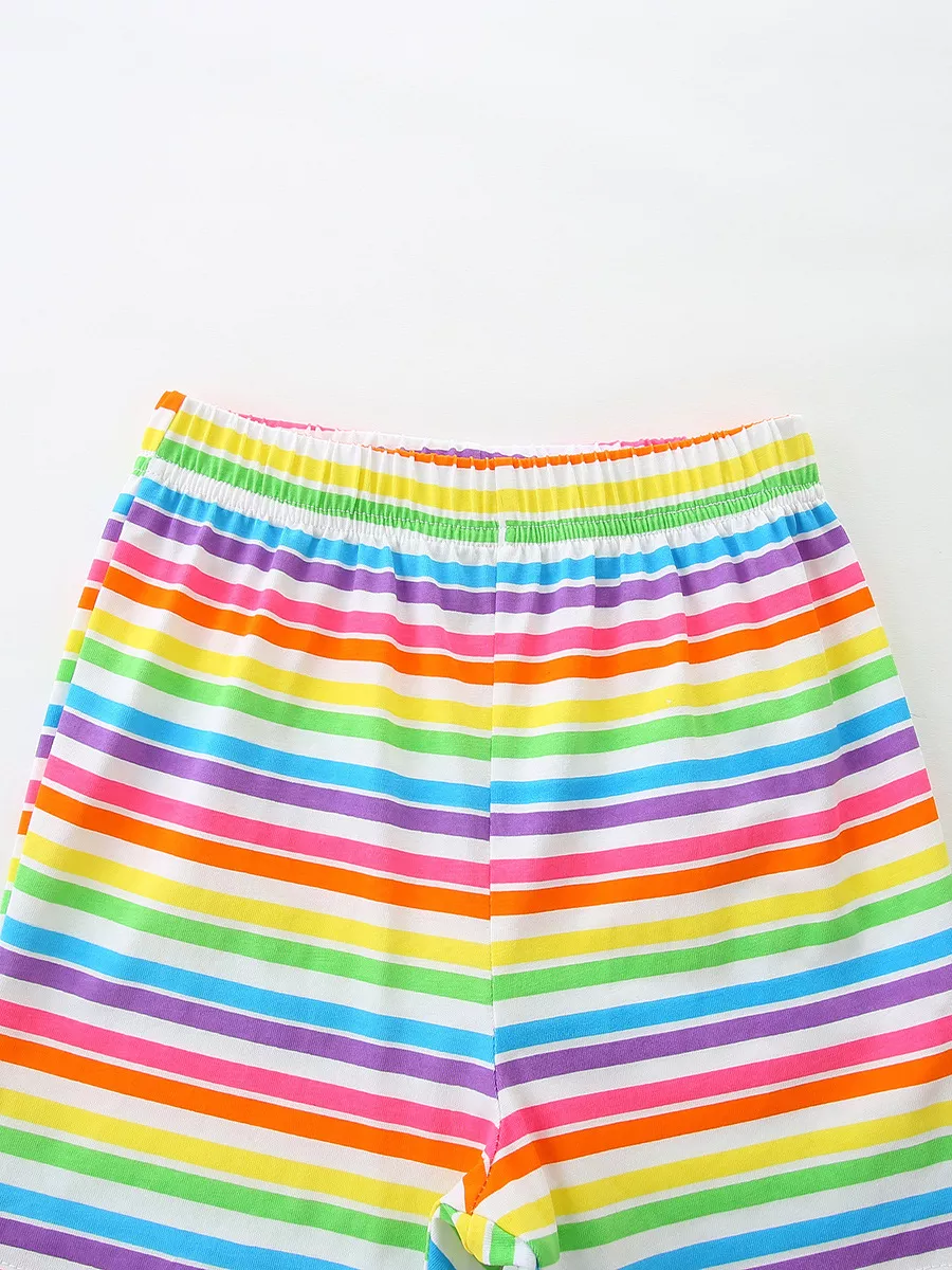 Children's Seahorse Ruffle Sleeve Top and Rainbow Striped Shorts Set, image 5