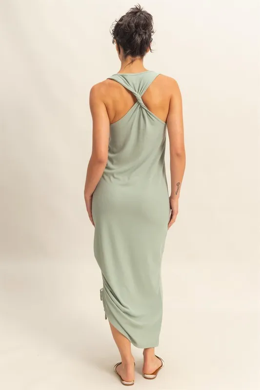 Scoop Neck Side Tie Detail Midi Dress, image 3