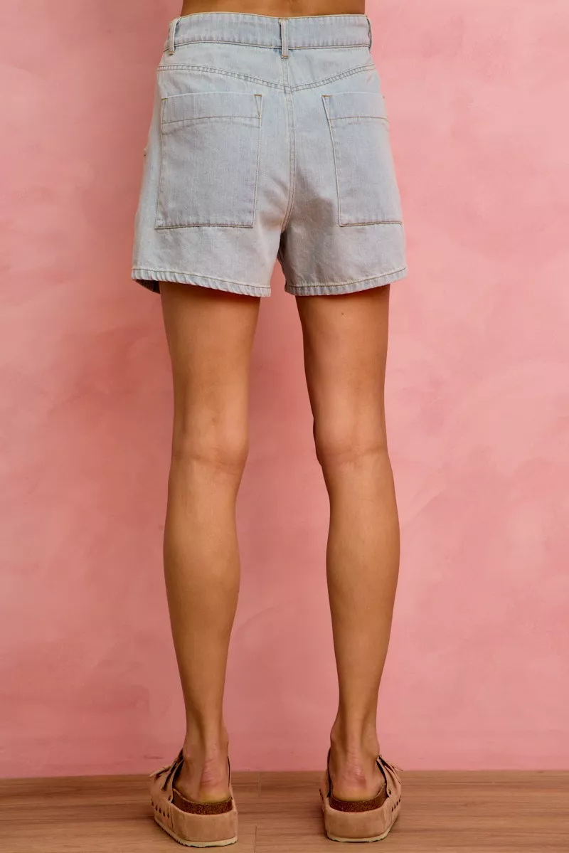 Mid Rise Denim Shorts With Cotton Tape Drawstring, image 3