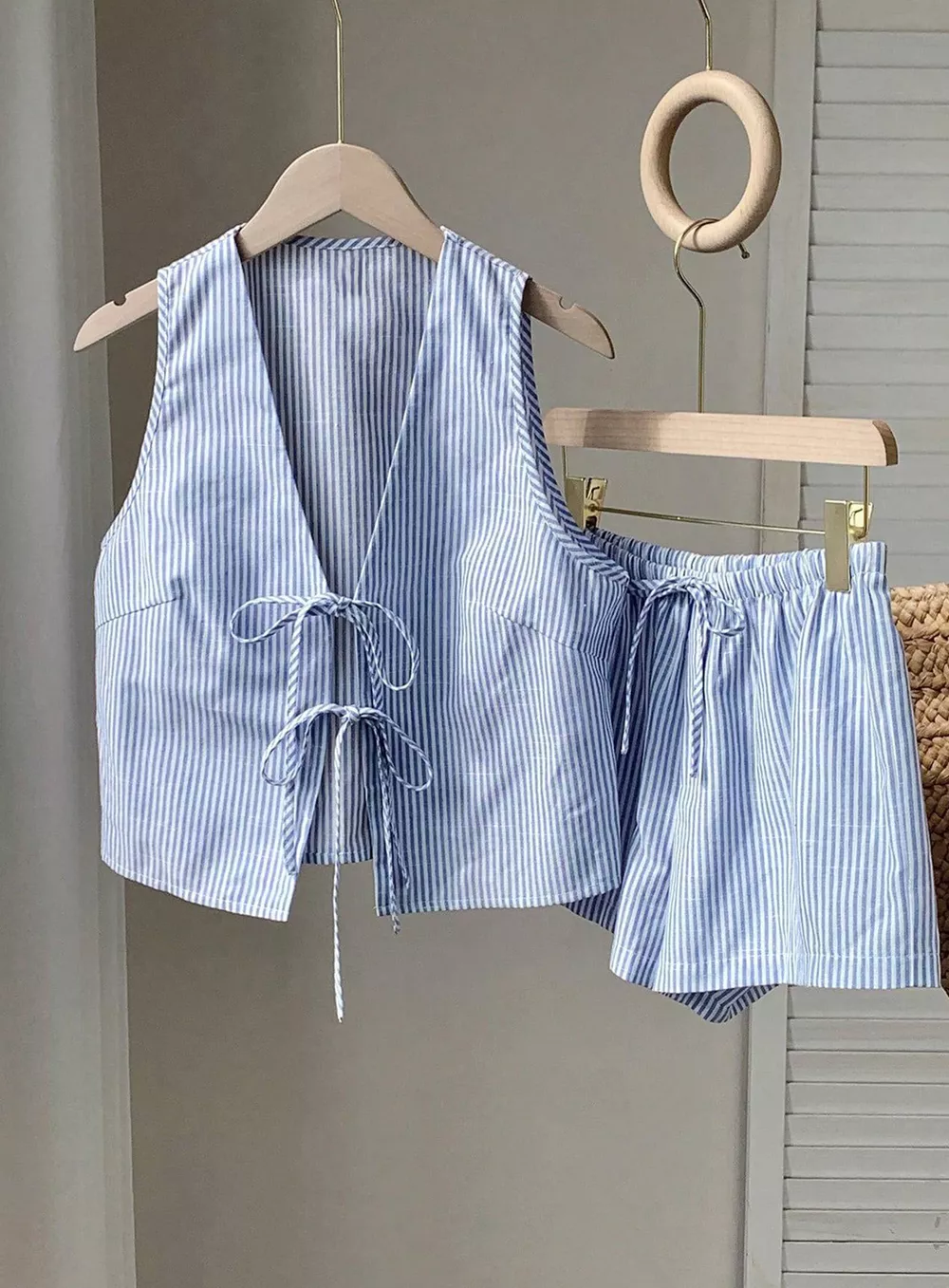 Striped Tie-Front Vest and Shorts Set, image 3