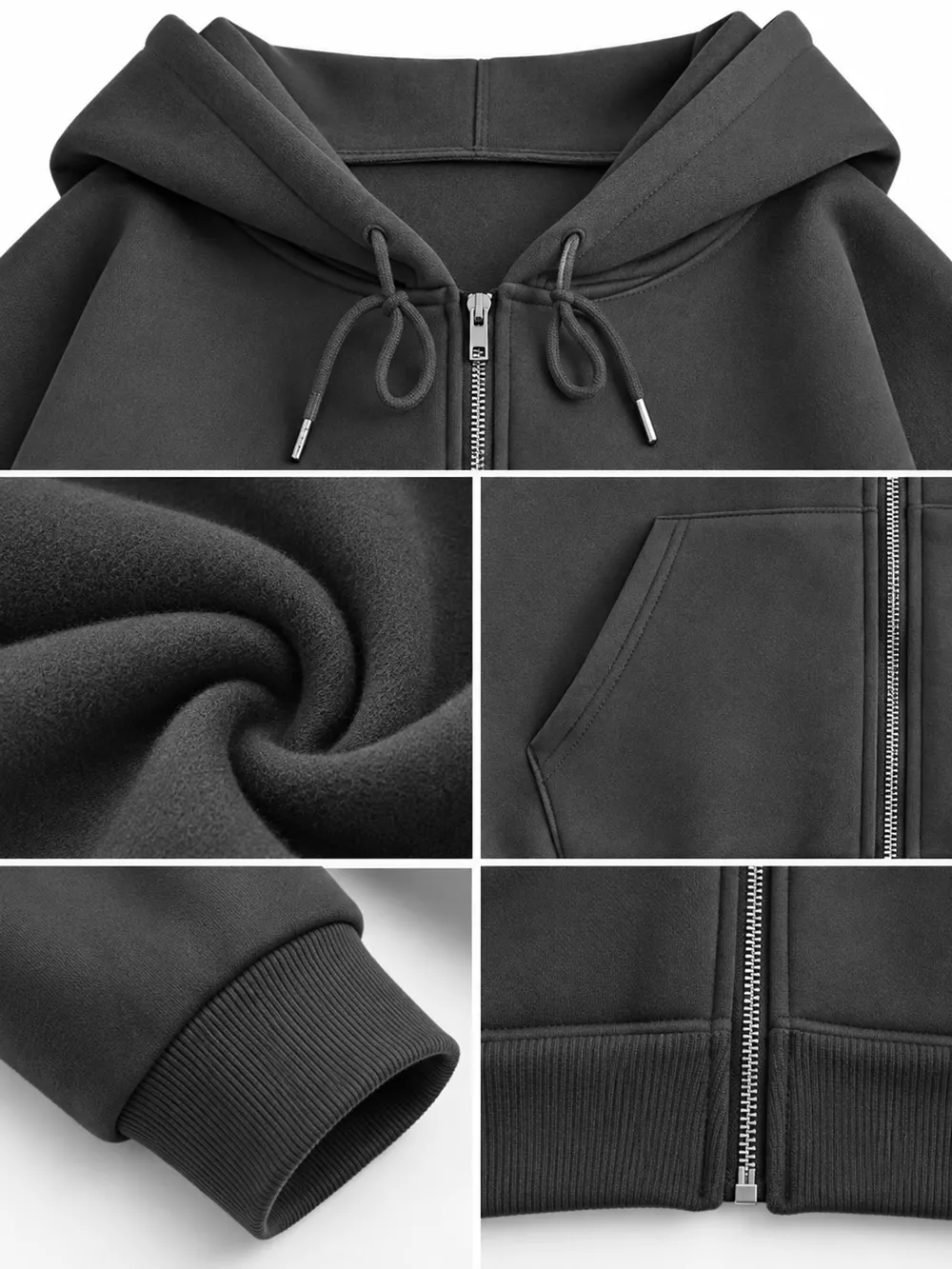 Full Size Oversized Solid Zip-Up Hoodie with Drawstring Plus Size, image 75