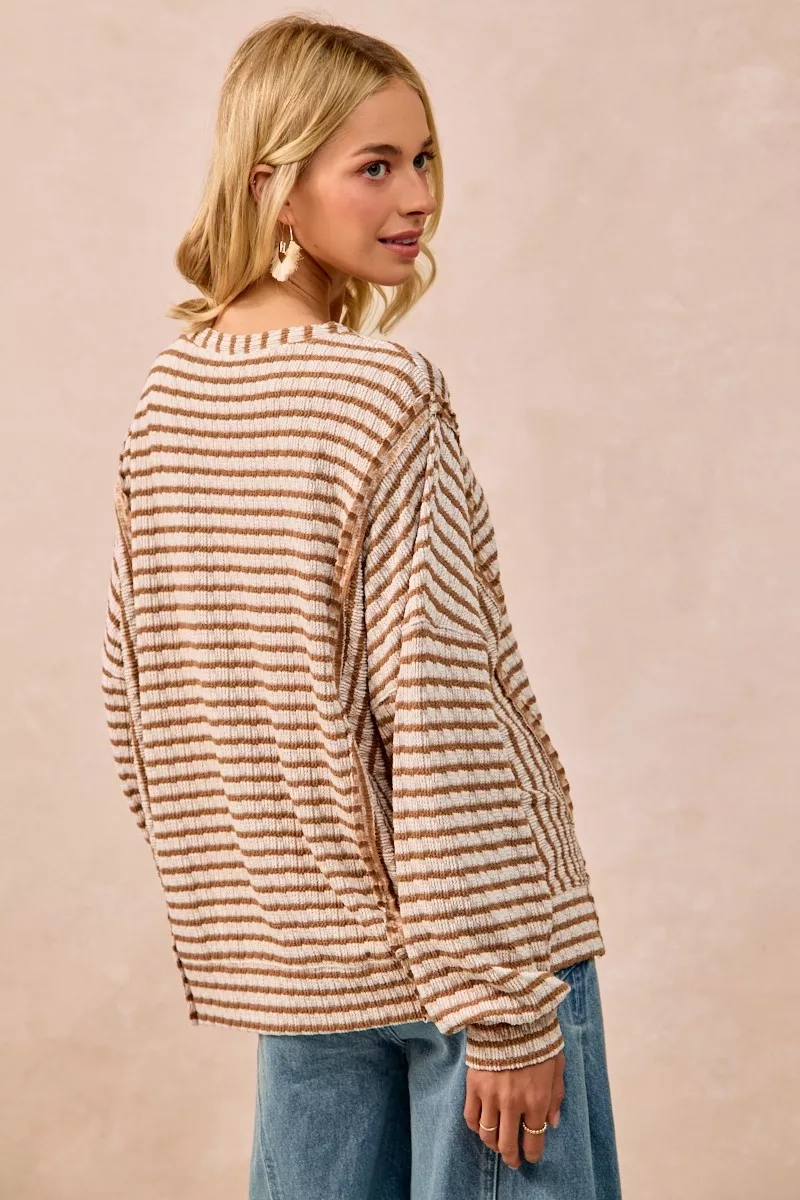 Open Seam Detail Textured Stripe Knit Top, image 3