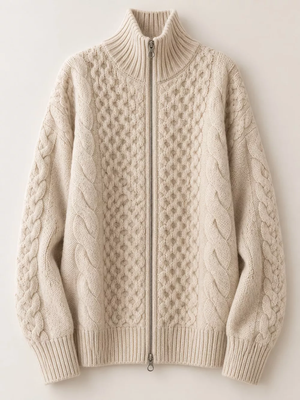 Full Size Cable-Knit Zip-Up Cardigan Plus Size, image 6
