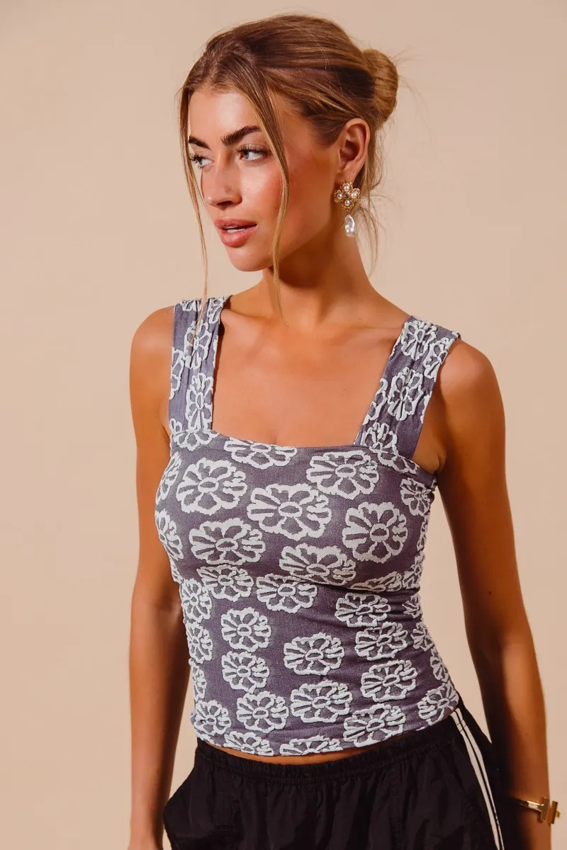 Two Tone Floral Seamless Tank Top, image 7