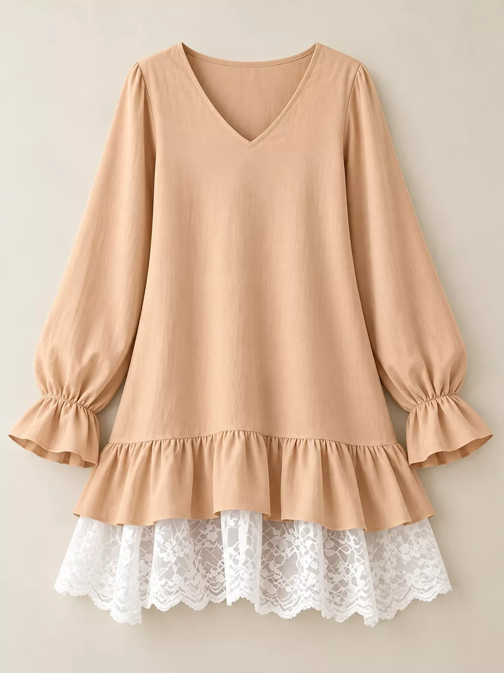 Lace Hem V-Neck Flounce Sleeve Dress, image 19