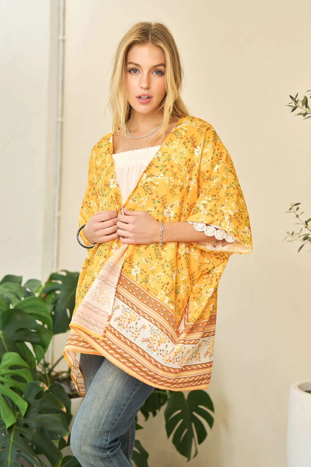 Floral Printed Short Sleeve Loose Fit Kimono Cover Up, image 6