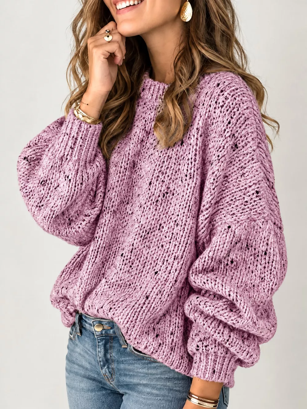 Chunky Knit Round Neck Sweater, image 2