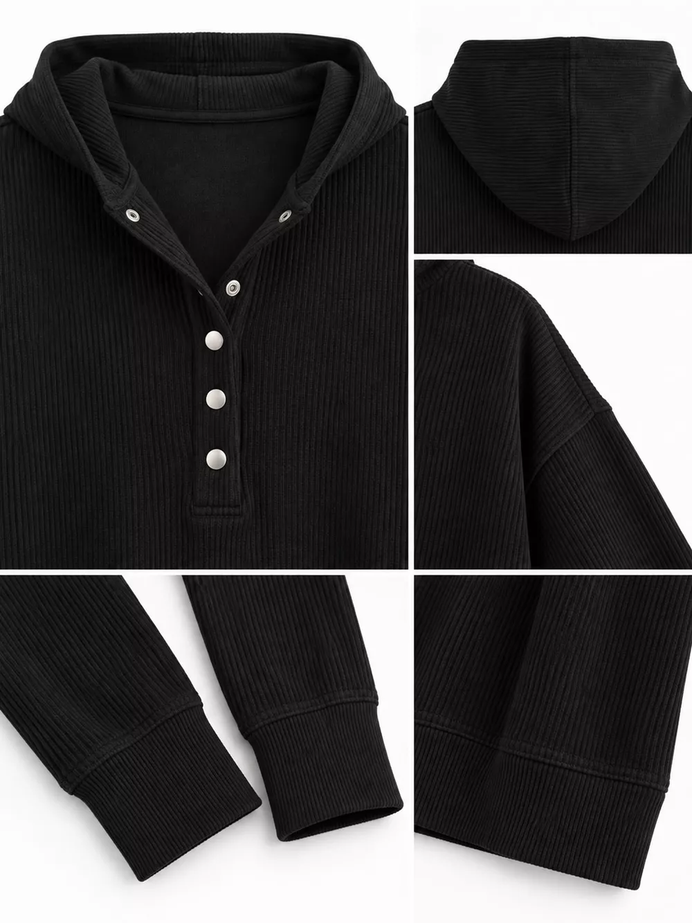 Full Size Snap Button Placket Dropped Shoulder Hoodie Plus Size, image 14