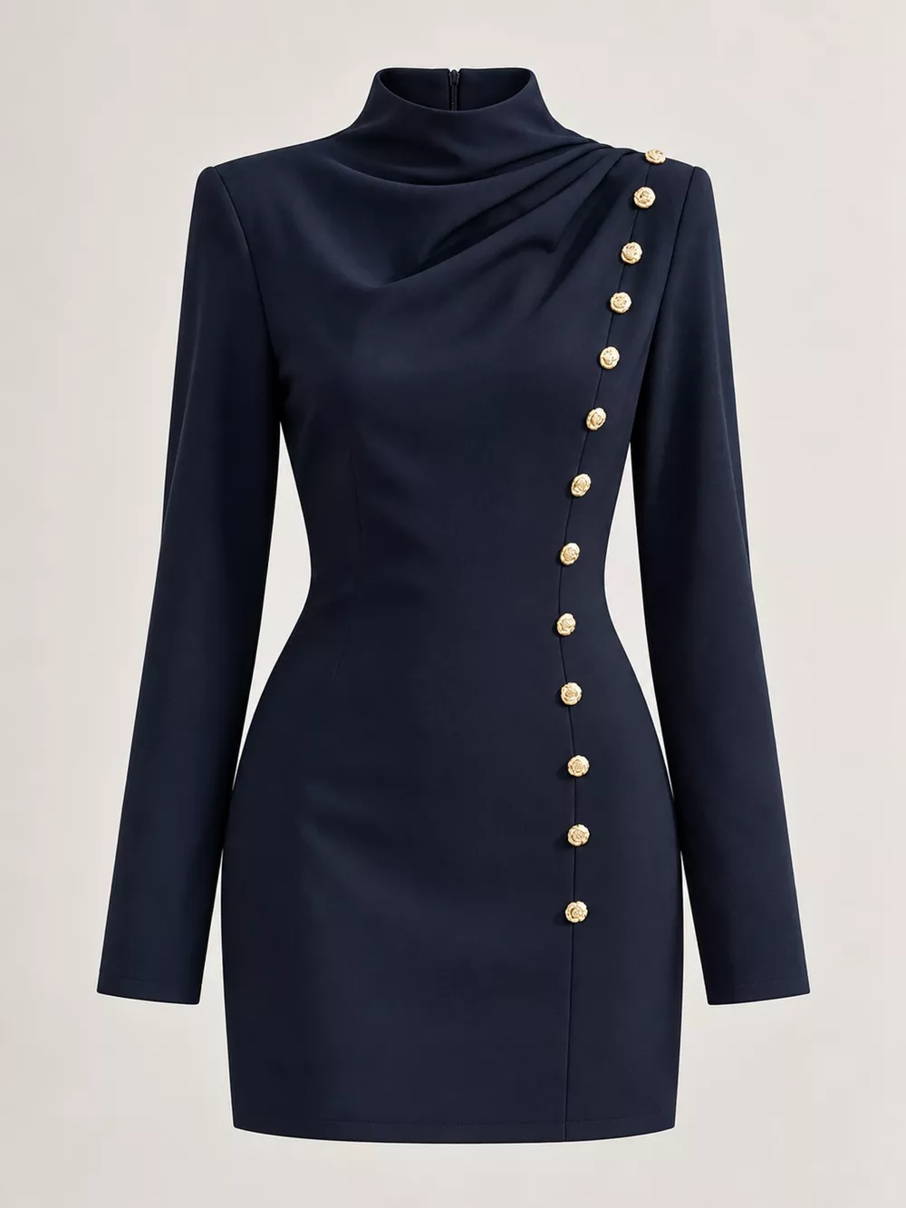 Full Size Decorative Button Mock Neck Mini Dress Plus Size, image 16
