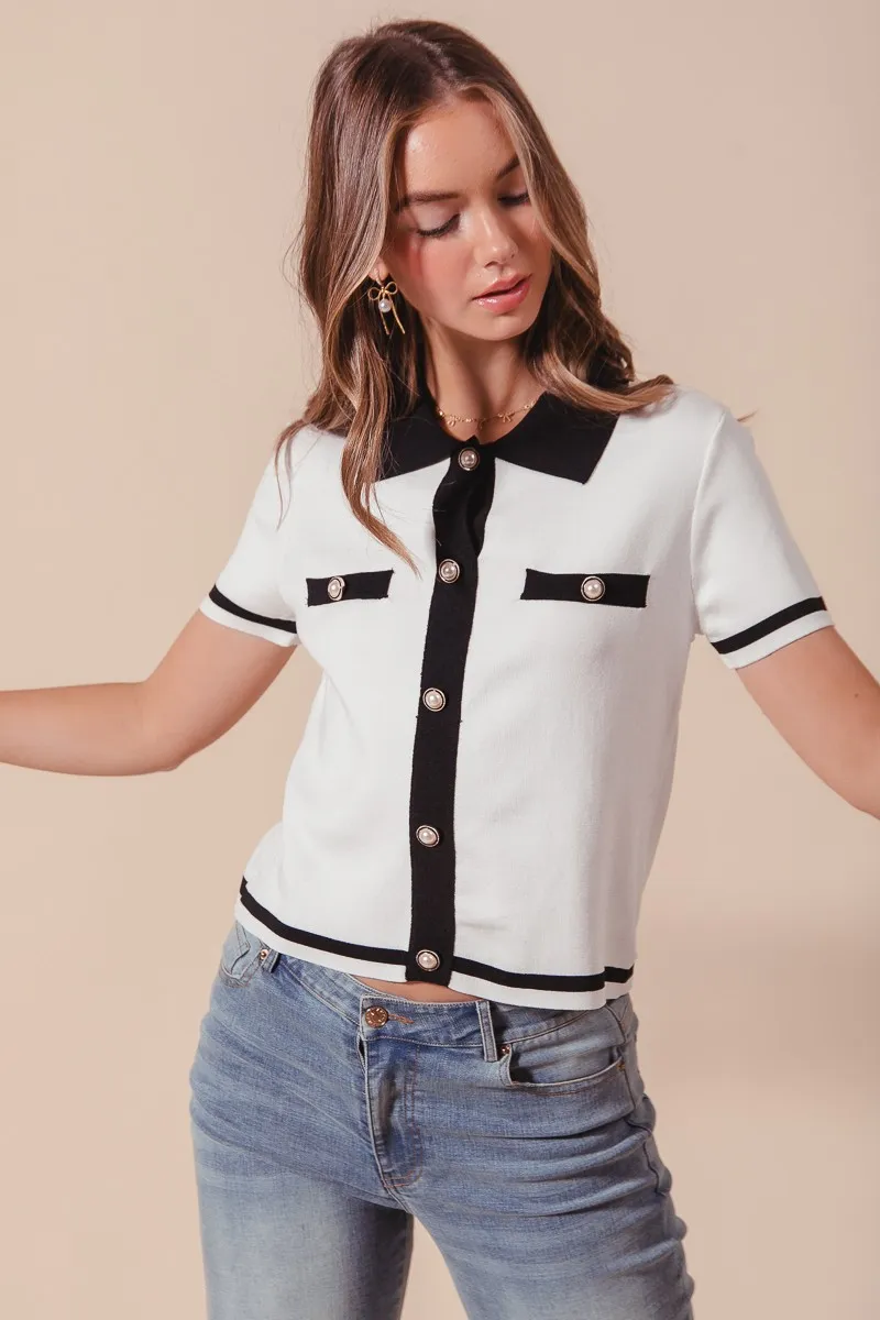 Button Down Knitted Sweater Shirt Top, image 9