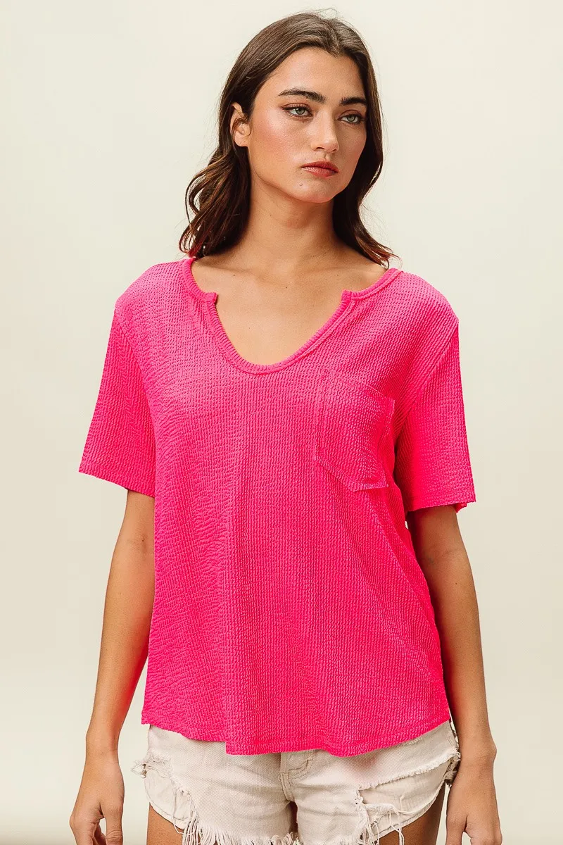 Waved Rib U Neck Top With Front Pocket, image 9