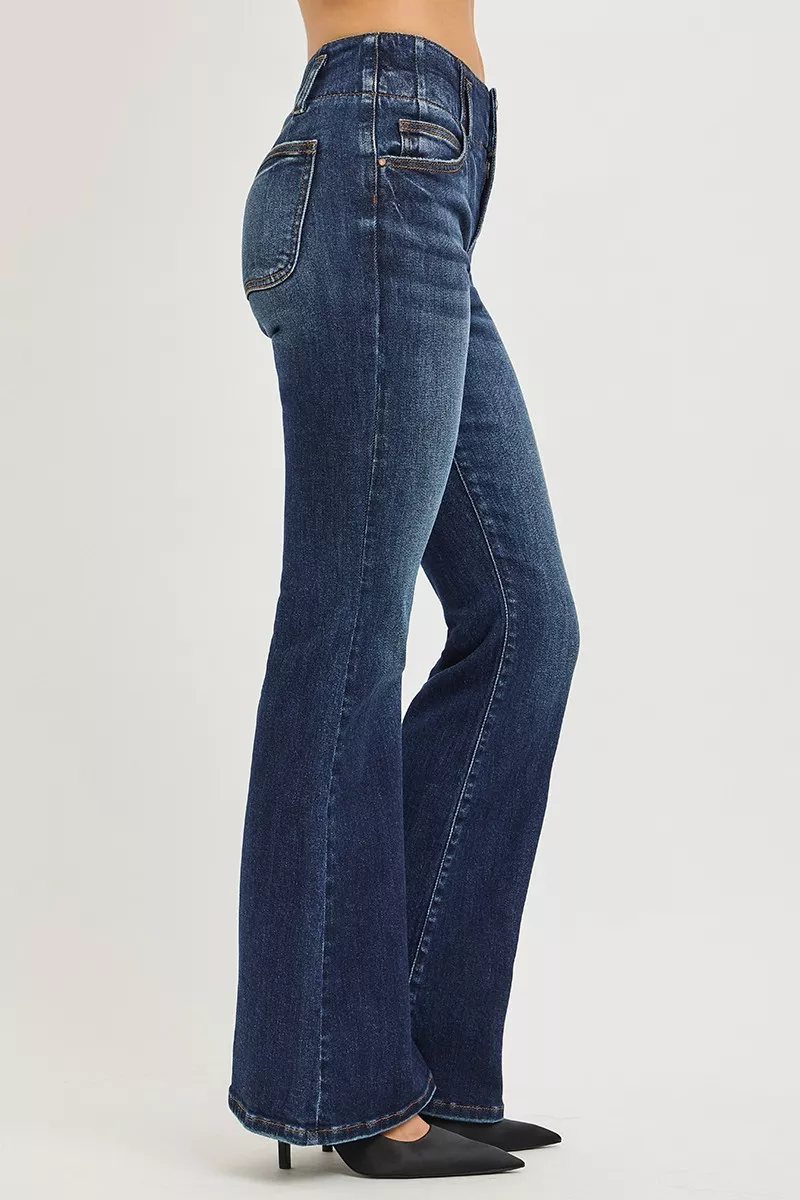 High Rise Flare Jeans With Seam Detail Waistband, image 4