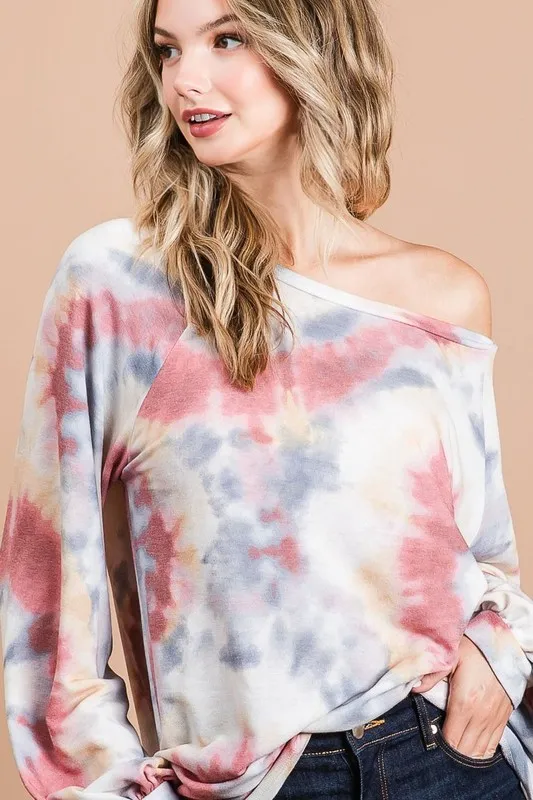 Tie Dye Print Terry Top With Puff Sleeves, image 6
