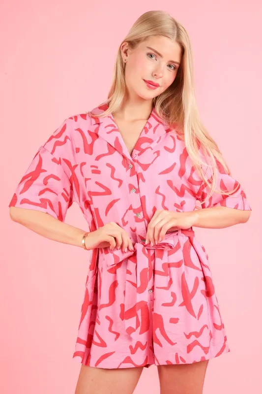 Oversized Printed Button Down Resort Romper, image 8