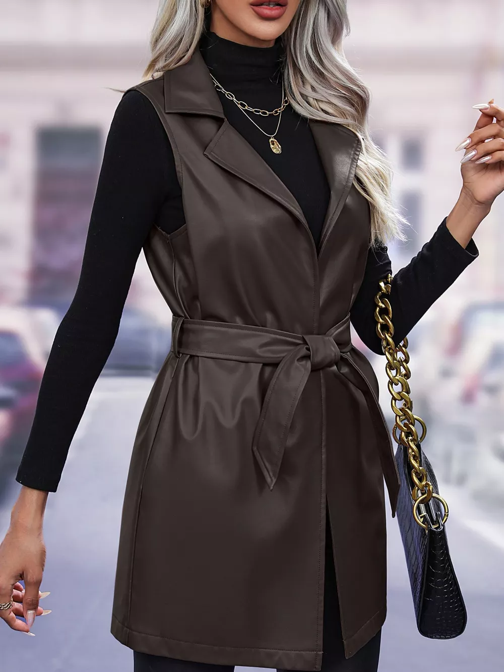 Tie Waist Longline Vest Coat, image 4