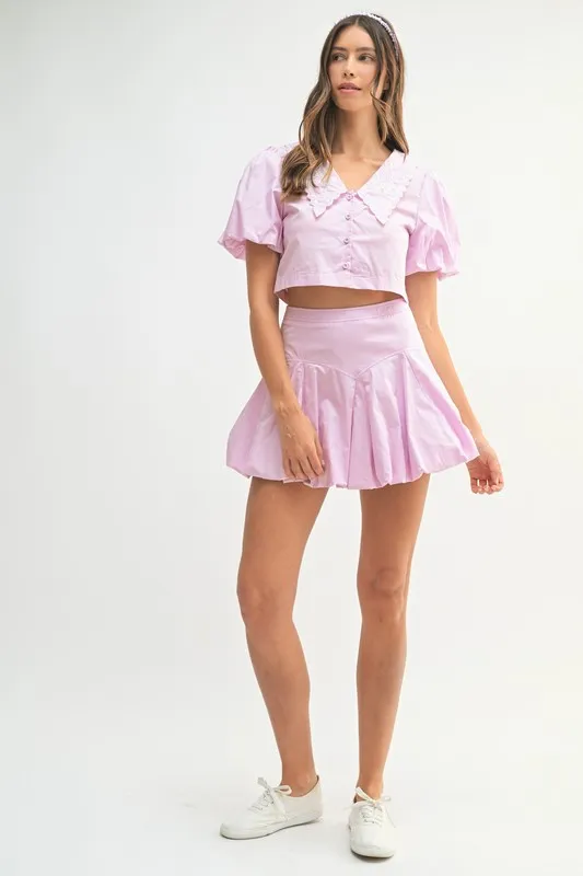 Puff Sleeve Button Down Top and Bubble Skirt Set, image 4