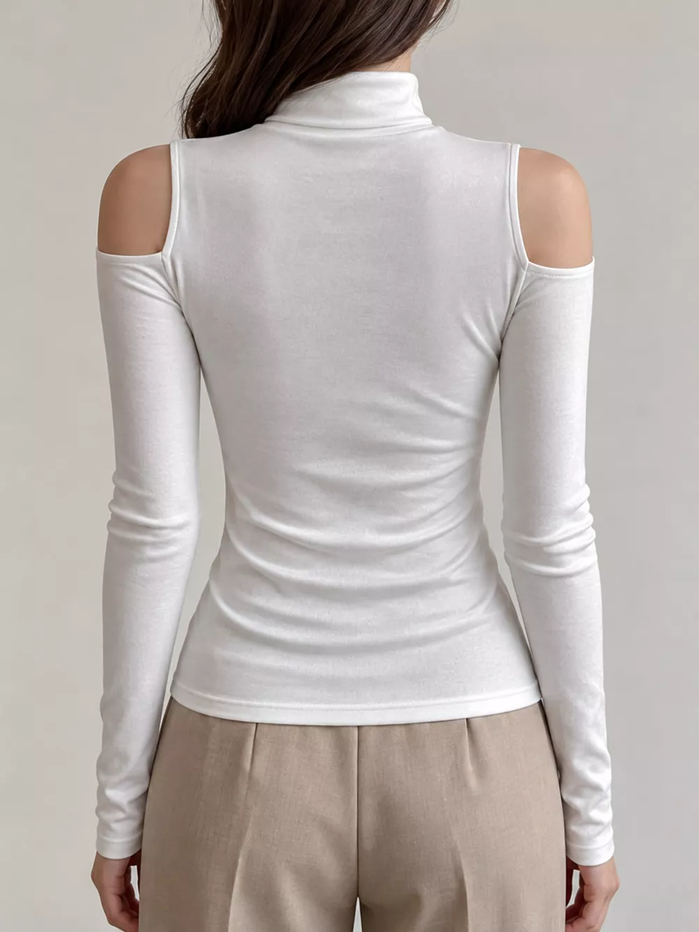 Mock Neck Cold-Shoulder Slim-Fit T-Shirt, image 3