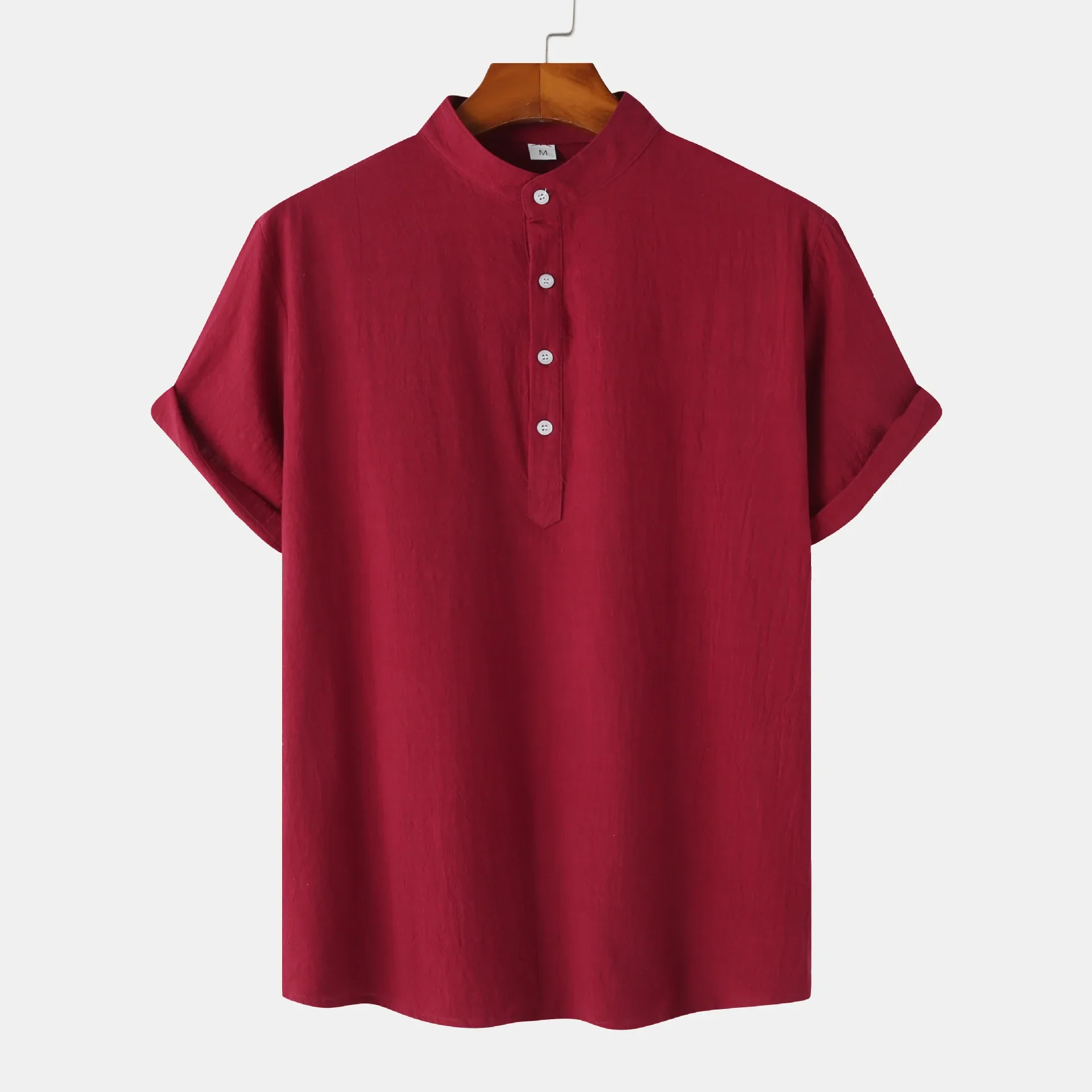 Men's Mandarin Collar Short Sleeve Henley Shirt, image 7