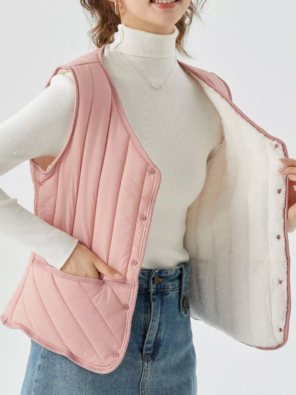 Full Size Quilted Button Up Vest Coat Plus Size, image 28