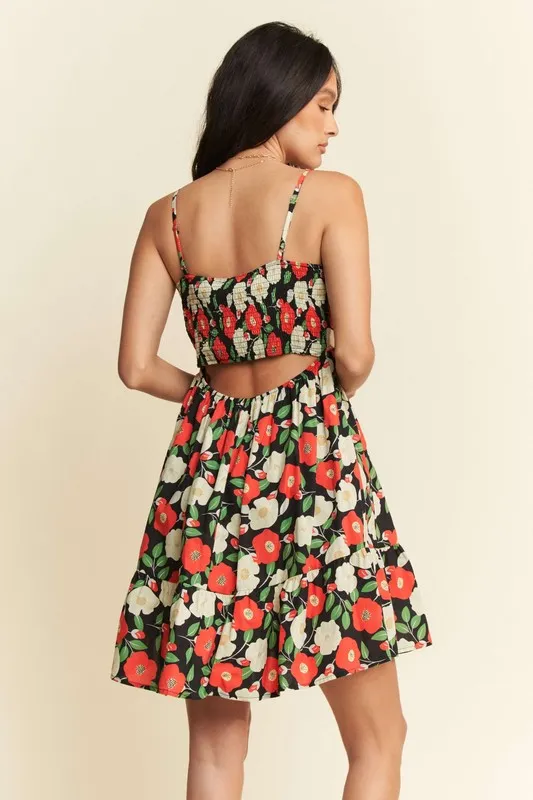 Floral Scalloped Cutout Back Mini Dress, image 5